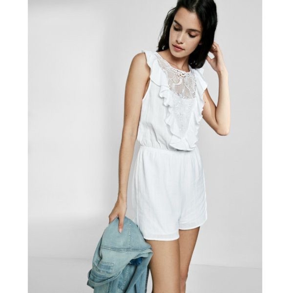 Express white ruffled lace romper